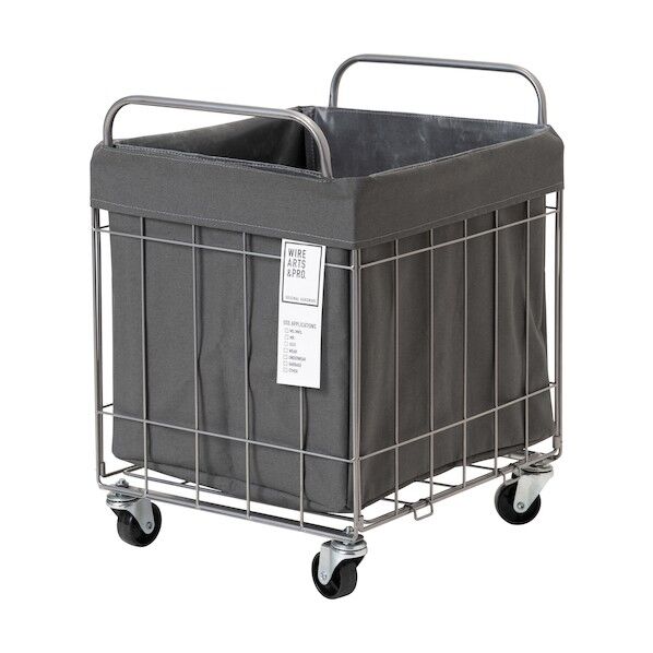 折りたたみ可能ランドリーバスケットワイド キャスター付き 40L ダークグレー 6300046491 1個