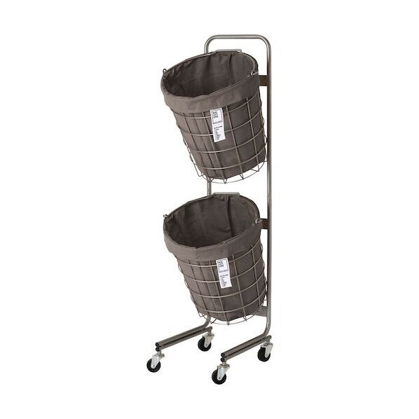 ランドリーバスケット キャスター付き 2段 ラウンド 25L×2 ダークグレー 6300046481 1個