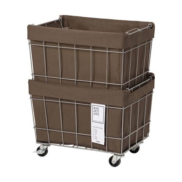 スタッキングバスケット2段 キャスター付き ブラウン 6300046453 1個