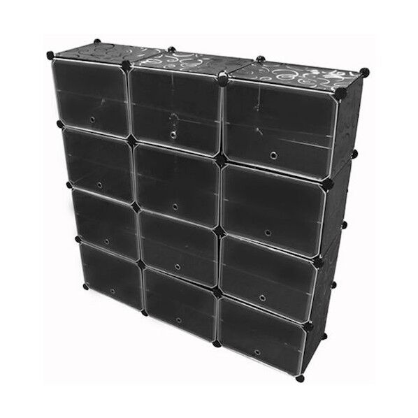 組立式シューズボックス 組替自由 工具不要 扉付 最大48足 多用途 ブラック