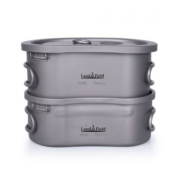 チタン製飯ごう 600ml/300ml 2点セット直火調理OK 収納袋ハンドル付
