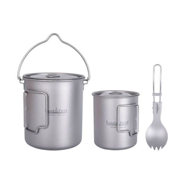 チタン製クッカーセット 3点 保温保冷 耐食 軽量 蓋ハンドル付 アウトドア食器