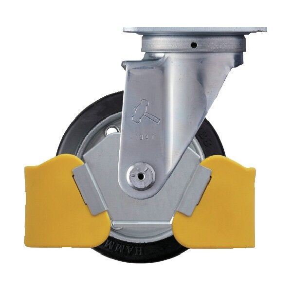 フットガード付 旋回式ゴム車輪(スチールホイール・ローラーベアリング)125mm