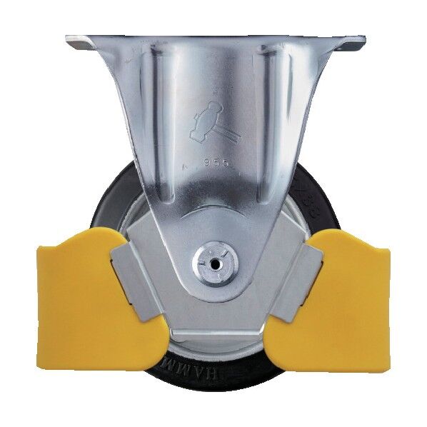 フットガード付 固定式ゴム車輪(スチールホイール・ローラーベアリング)125mm