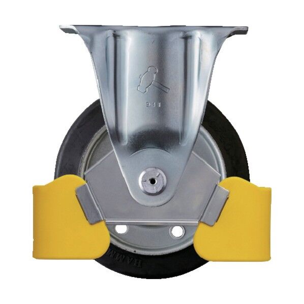 フットガード付 固定式ゴム車輪（スチールホイール･ローラーベアリング）150mm