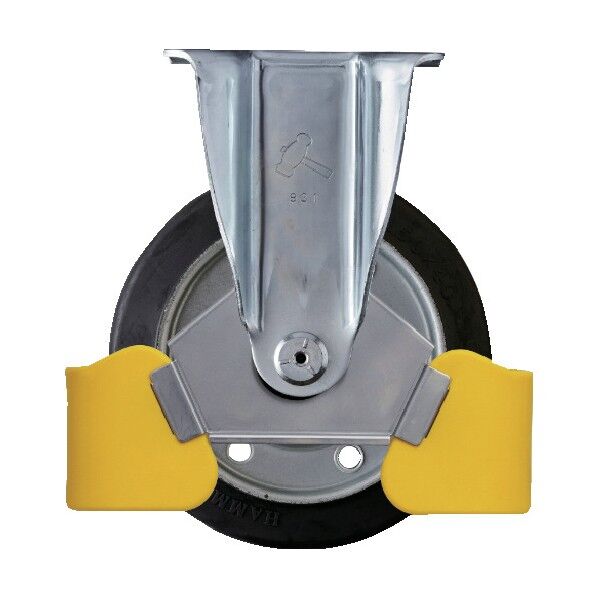 フットガード付 固定式ゴム車輪（スチールホイール･ローラーベアリング）150mm