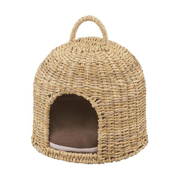 106119 ラタン調ペットハウス ドーム ナチュラル