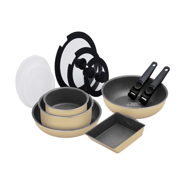 537400 ダイヤモンドコートパン ガス12点セット クレイベージュ