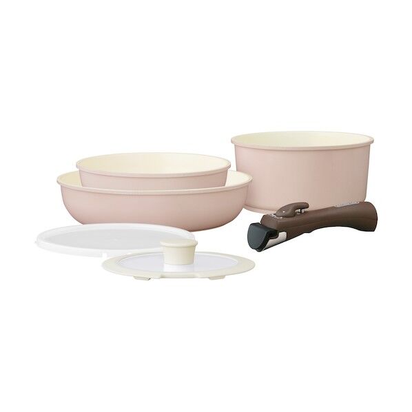 297028 セラミックカラーパン6点セット グレイッシュピンク