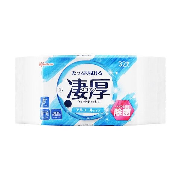  298671 除菌ができるウェットティッシュ凄厚 アルコールタイプ WTP-32A1P 32枚...