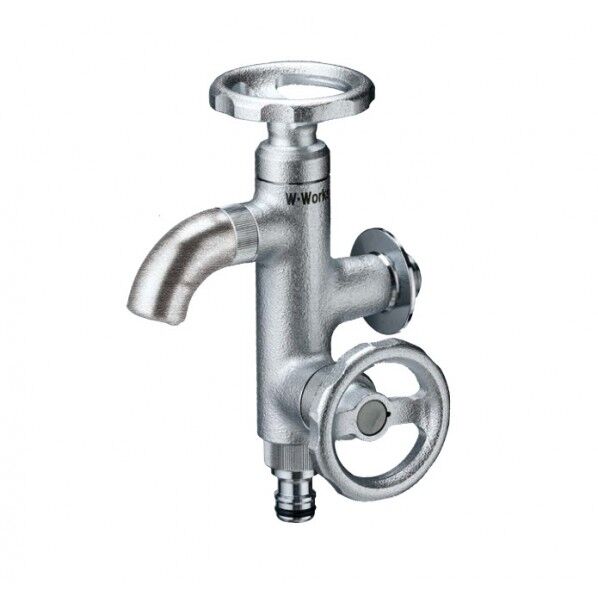 ウォーターワークス 二口横水栓(鋳肌メッキ)