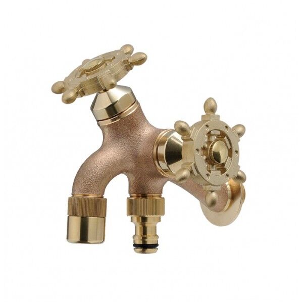 T14型耐寒水栓 ラダーハンドル 二口横水栓(鋳肌)