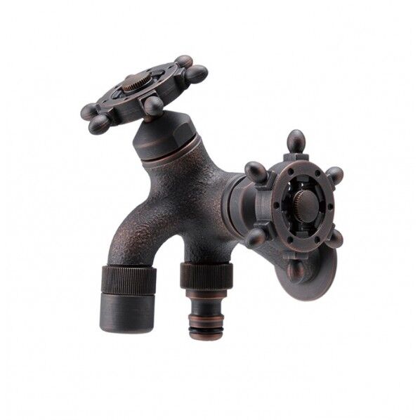 T14型耐寒水栓 ラダーハンドル 二口横水栓(ブロンズメッキ)