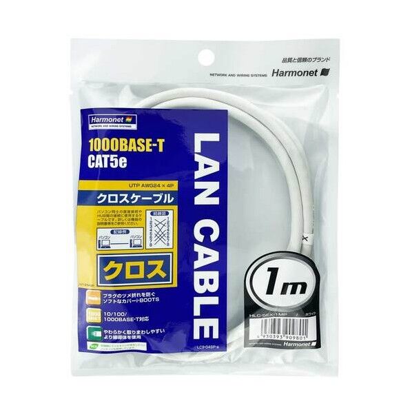 クロスLANケーブル カテゴリー5eホワイト1m HLC-5EX-1MP 1点