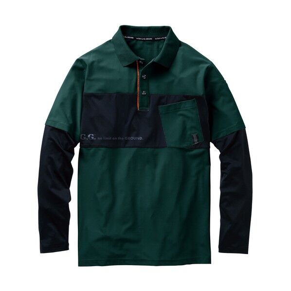 G.G. 7345-50 長袖ポロシャツ(胸ポケット付き) ダークグリーン 3L 7345-50-109-3L 1点