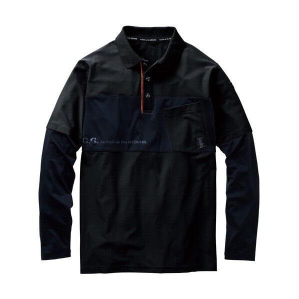 G.G. 7345-50 長袖ポロシャツ(胸ポケット付き) ブラック 3L 7345-50-4-3L 1点