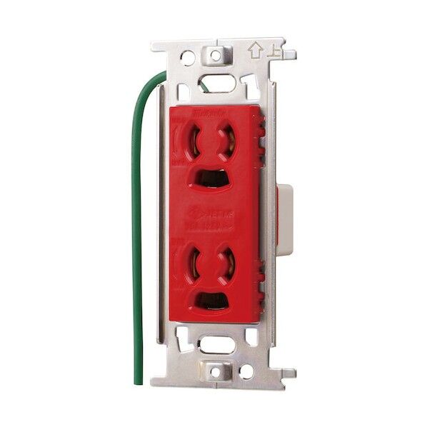 ML抜け止め接地ダブルコンセント(接地リード線付)(赤) ML1283R-1 1点