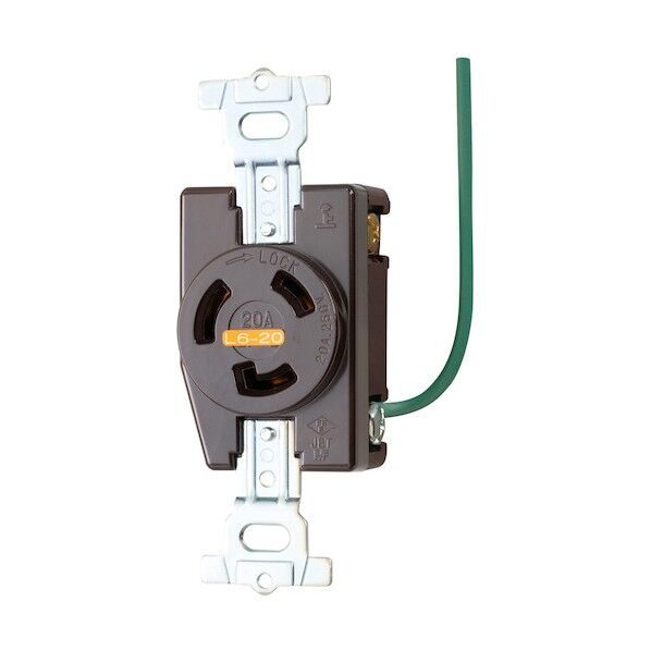 接地2P 20A 引掛埋込コンセント(接地リード線付)(チョコ) (L6-20R 準拠)