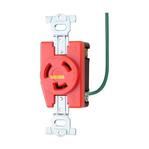 接地2P 20A 引掛埋込コンセント(接地リード線付)(赤) (L6-20R 準拠) MH8724R-1 1点