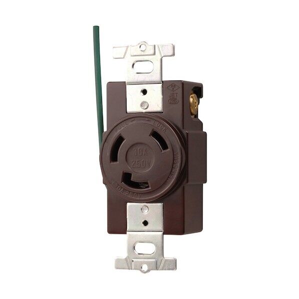 接地2P 30A 引掛埋込コンセント(接地リード線付)(チョコ) (L6-30R 準拠)