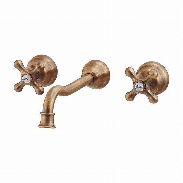 壁付2ハンドル混合栓 オールドブラス 125-002-AB 1個