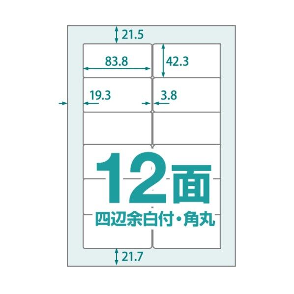 中川製作所 楽貼ラベル 12面 四辺余白付 角丸 RB13 UPRL12B 000415 100枚