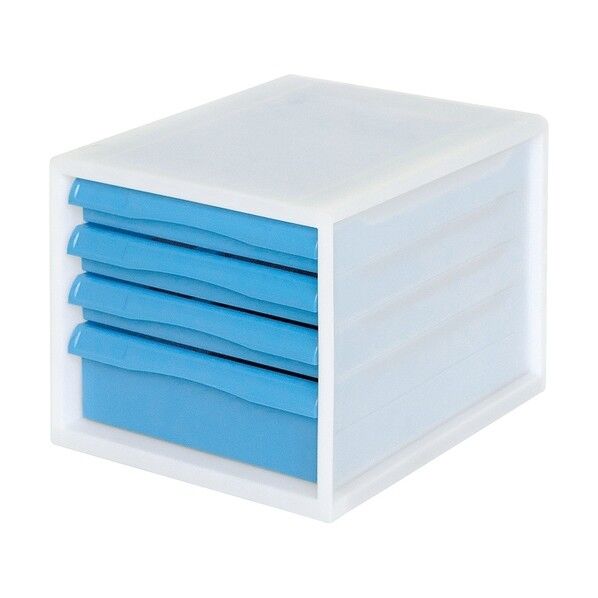  A4レターケース一体/PP/浅3段深1段/ブルー ブルー A4E-P04KB...