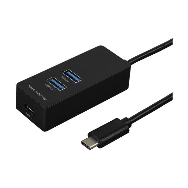 Type-C/USB3.1Gen1/3ポートハブ/30cm/ブラック