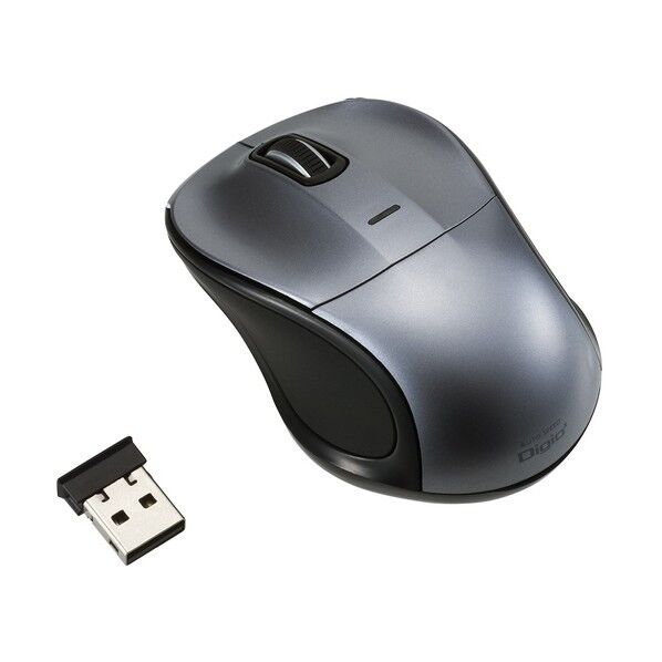 小型無線静音3ボタンブルーLEDマウス/グレー MUS-RKT109GY 1点...