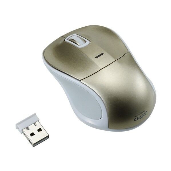 小型無線静音3ボタンブルーLEDマウス/ゴールド MUS-RKT109GL 1点