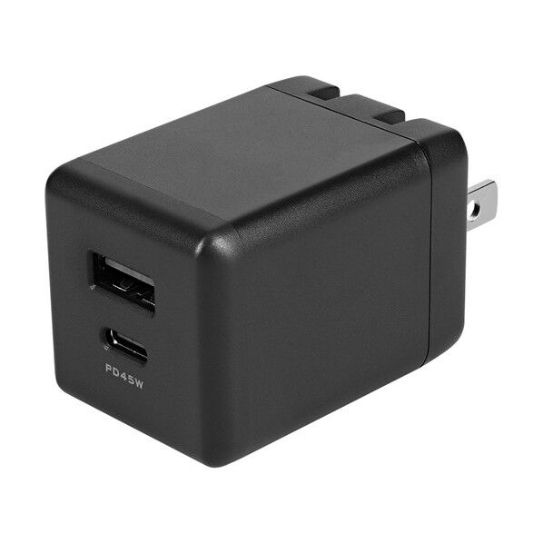 GaN(窒化ガリウム)採用 USB Type-C×1 USB Type-A×1最大PD45W出力 コンパクト2ポートAC充電器