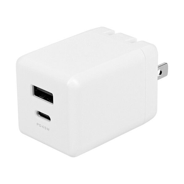 GaN(窒化ガリウム)採用 USB Type-C×1 USB Type-A×1最大PD45W出力 コンパクト2ポートAC充電器 OWL-APD45C1A1G-WH