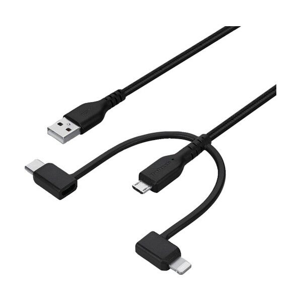 断線に強く柔らかい 3 in 1ケーブル 1m ブラック OWL-CBA4MLC10-BK 1個