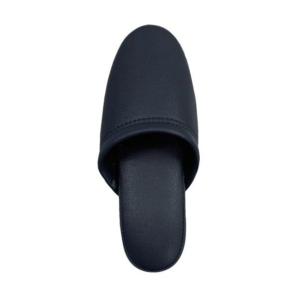 抗菌レザー調スリッパ 前閉じ ダークブルー(名入れ可能)