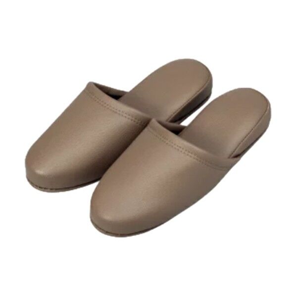 抗菌レザー調スリッパ 前閉じ キャメルブラウン(名入れ可能)