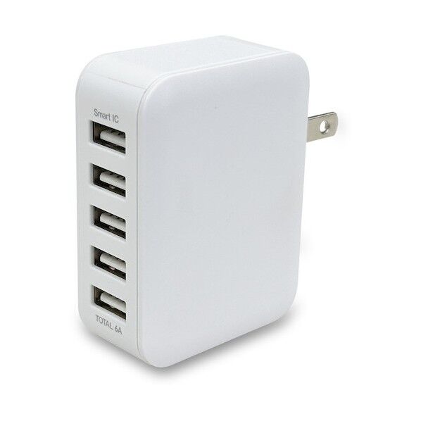 USBポートX5 AC充電器 WH 6A AKJ-E6A5PWH 1点...