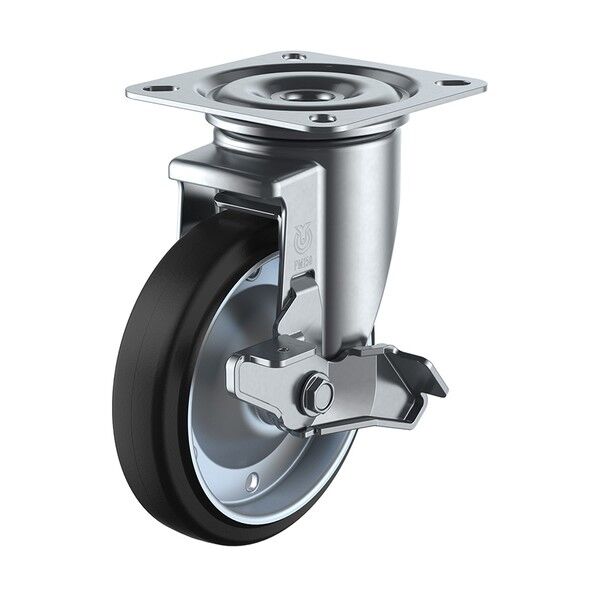  プレート式 自在 キャスター ゴム 車輪径150mm ストッパー付き PMタイプ PMS-DS型（E46） 取付寸法94×94（87×87） PMS-150WBDS(E46)...