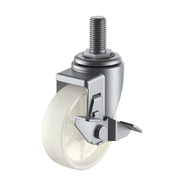 ねじ込み式 自在 ステンレスキャスター ナイロン 車輪径100mm ストッパー付き Jタイプ SUS-SJT-S型 ネジ寸法M20×40ピッチ2.5 SUS-SJT-100NS-M20-40...