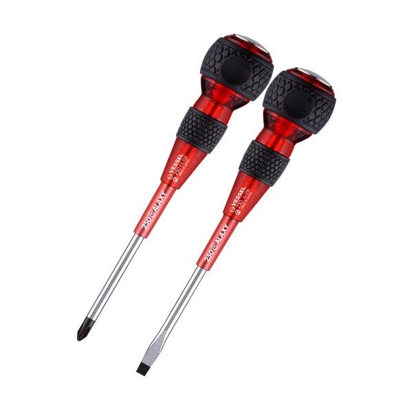 250-2PS-GRE ボールグリップ安全貫通ドライバー2本組 ギャラクシー赤