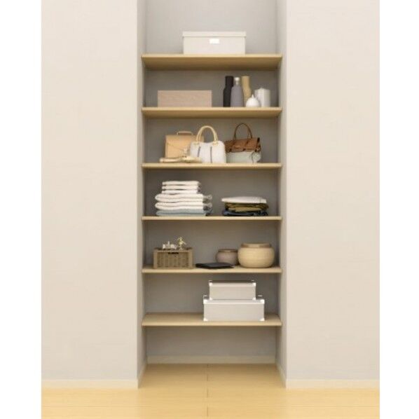 物入・パントリー 棚板 6段 3尺 シンプルアルミ棚柱 グレイン ランバー