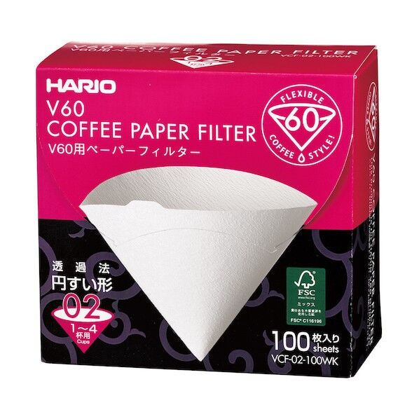 HARIO V60用 ペーパーフィルター02 (箱) ホワイト VCF-02-100WK 100枚