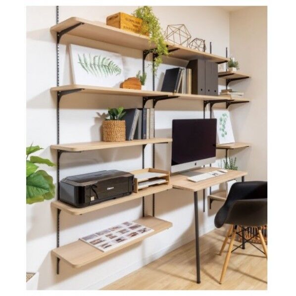 棚収納 ランバーシリーズ リビングデスク収納 アームハング棚柱棚板セット
