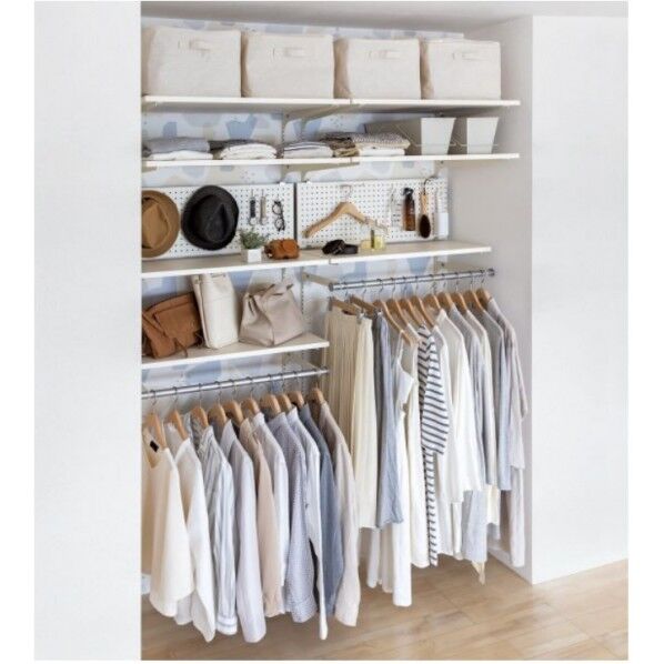 棚収納 ランバーシリーズ クローゼット アームハング棚柱棚板セット