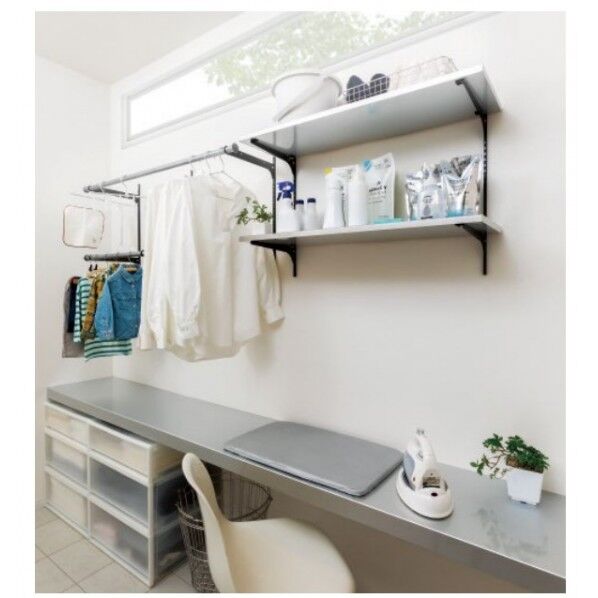 棚収納 ランバーシリーズ 家事コーナープラン ユーティリティ収納 アームハング棚柱棚板セット