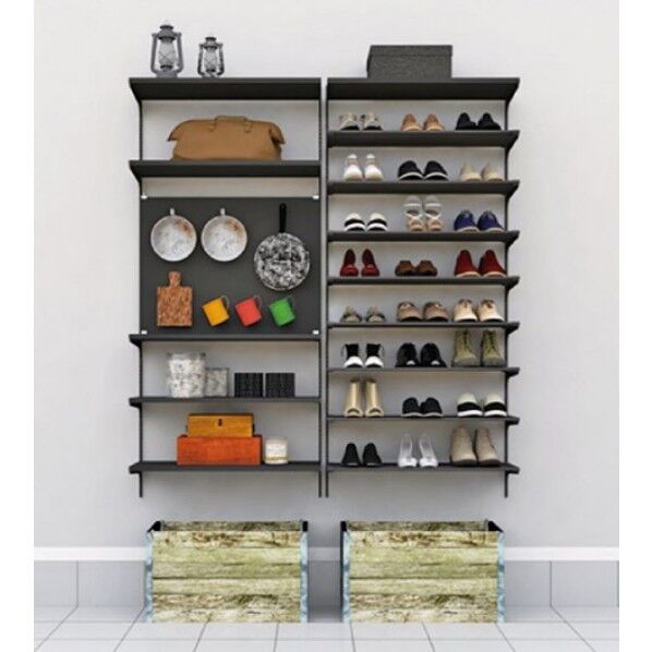 棚収納 ランバーシリーズ シューズクローク 靴・グッズ収納+有孔パネル 6尺