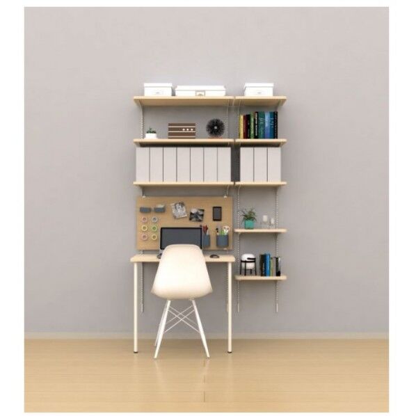 棚収納 ランバーシリーズ ワークスペース 棚板3/5段＋有孔パネル＋デスク 4.5尺