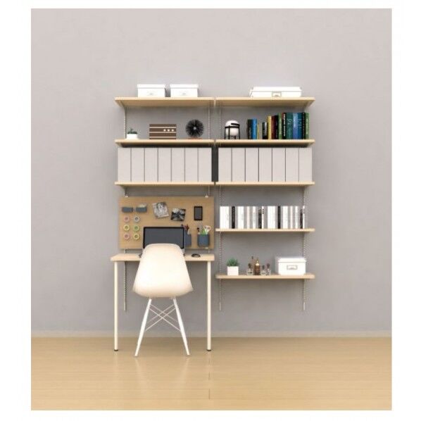 棚収納 ランバーシリーズ ワークスペース 棚板3/5段+有孔パネル+デスク 6尺