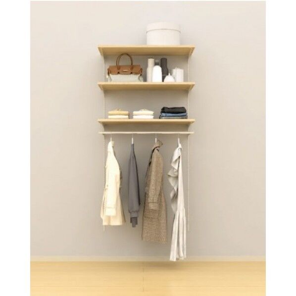 クローゼット パイプ+棚 3尺 グレインランバー