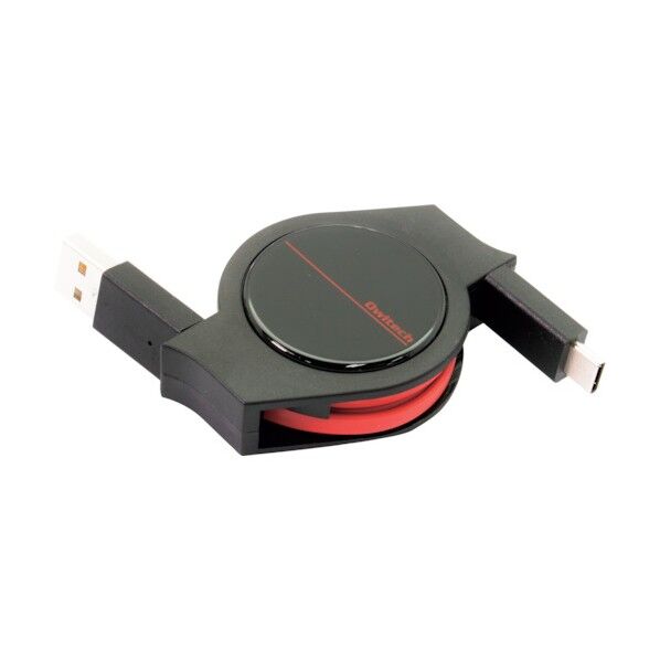 Type-A - Type-Cケーブル 断線に強い超タフケーブル 巻取り式 ブラックレッド 120cm