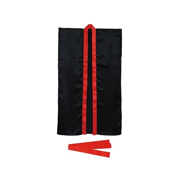ソフトサテンロングハッピ 黒/赤襟 (ハチマキ付)
